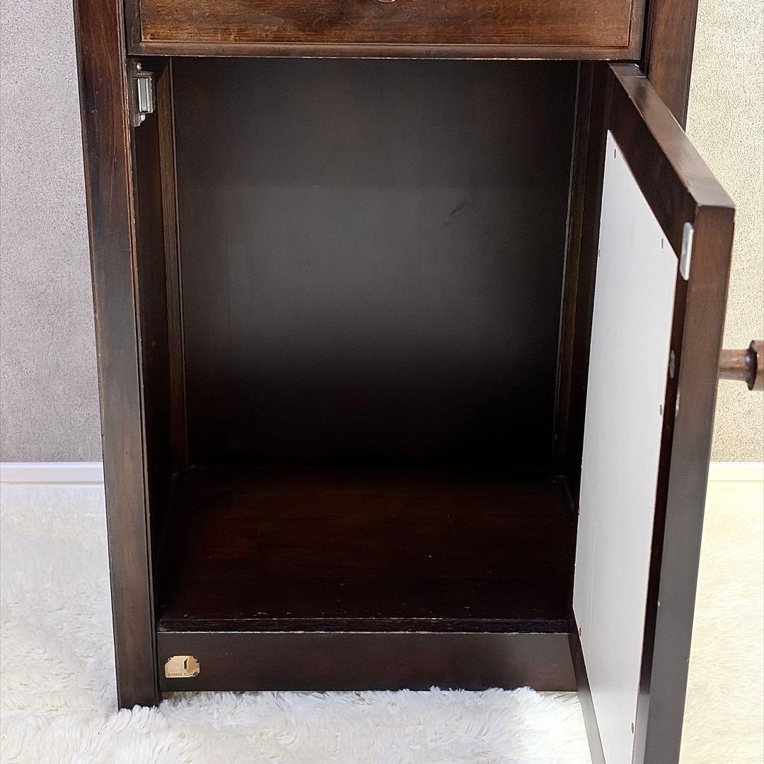 綾野製作所 アヤノクラフト 木製電話台 棚 昭和レトロ 木製 ダークブラウン