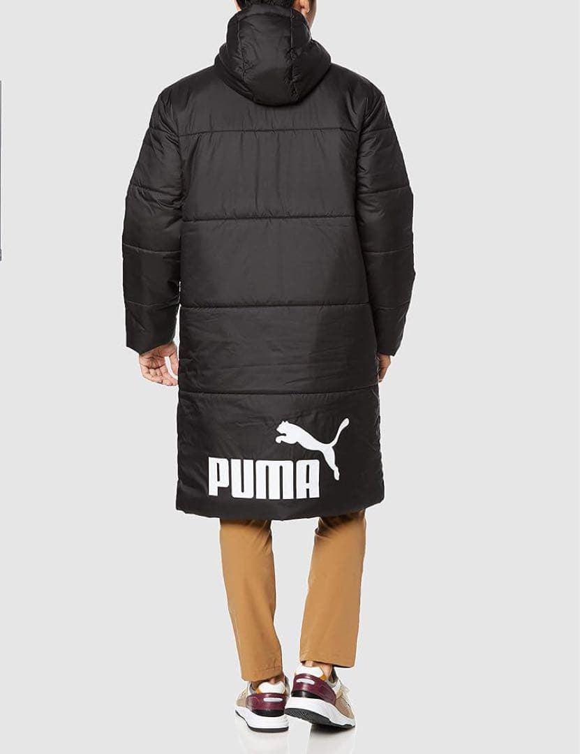PUMA 中綿撥水ロゴロングパデッドベンチコート XL 防寒 黒 プーマ