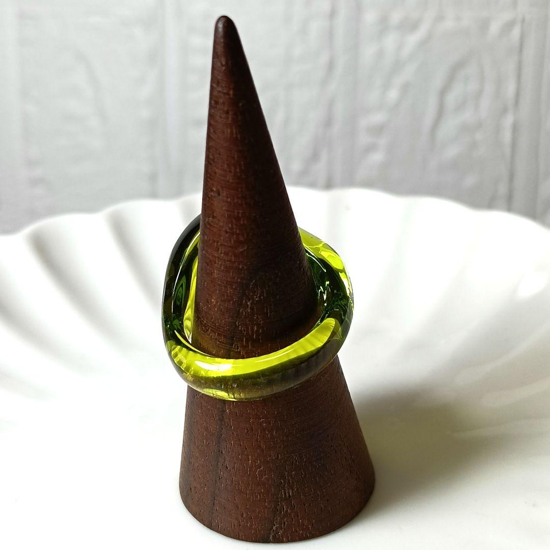 2151【希少 美品】Baccarat リング ガレ クリスタル 13 グリーン