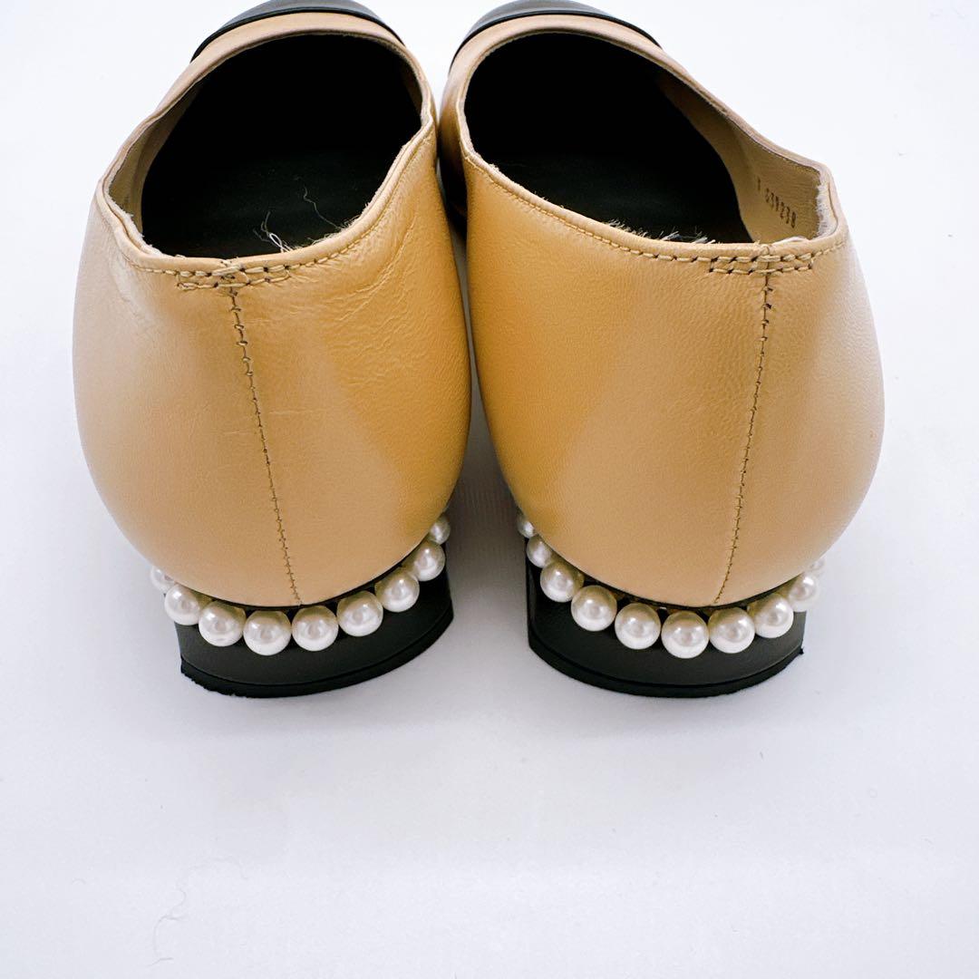 CHANEL シャネルバレエシューズ 38ベージュ/ブラック ココマーク卒業式