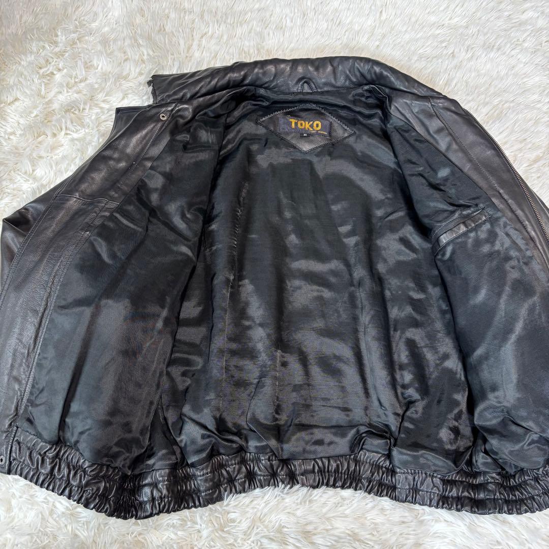 【TOKO】羊革 本革 ラムレザーシングルライダースジャケット ブラック M