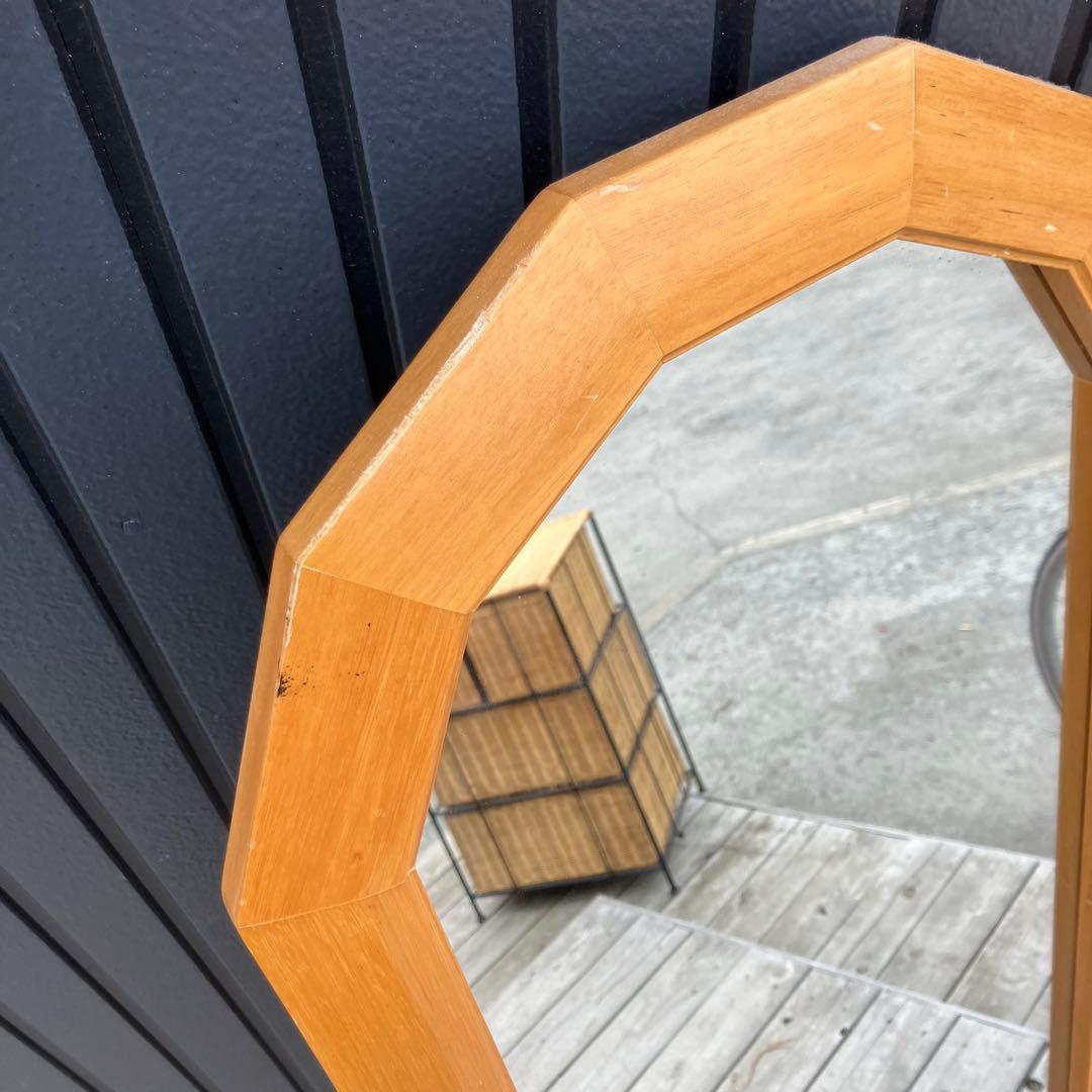 北欧レトロ 木製フレーム 八角形 壁掛け鏡 ウォールミラー 姿見鏡スタンドミラー