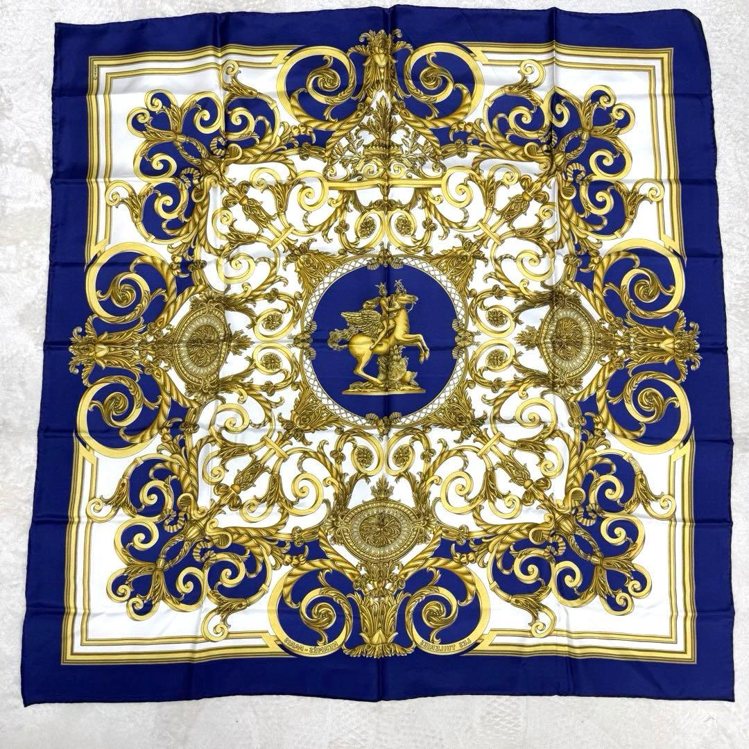 エルメス　カレ90 チュイルリー公園　ブルー　ゴールド