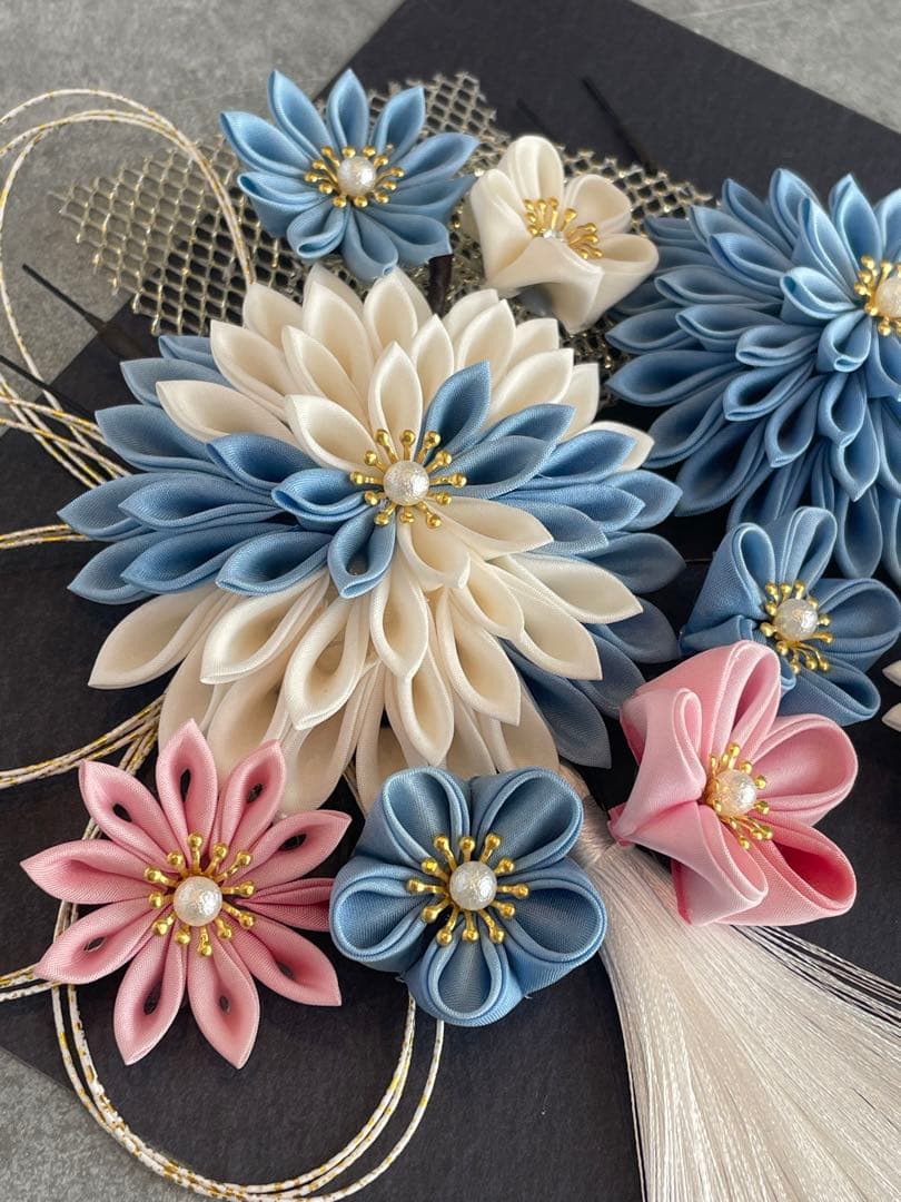 水色髪飾り　和装髪飾り　振袖髪飾り　髪飾りセット
