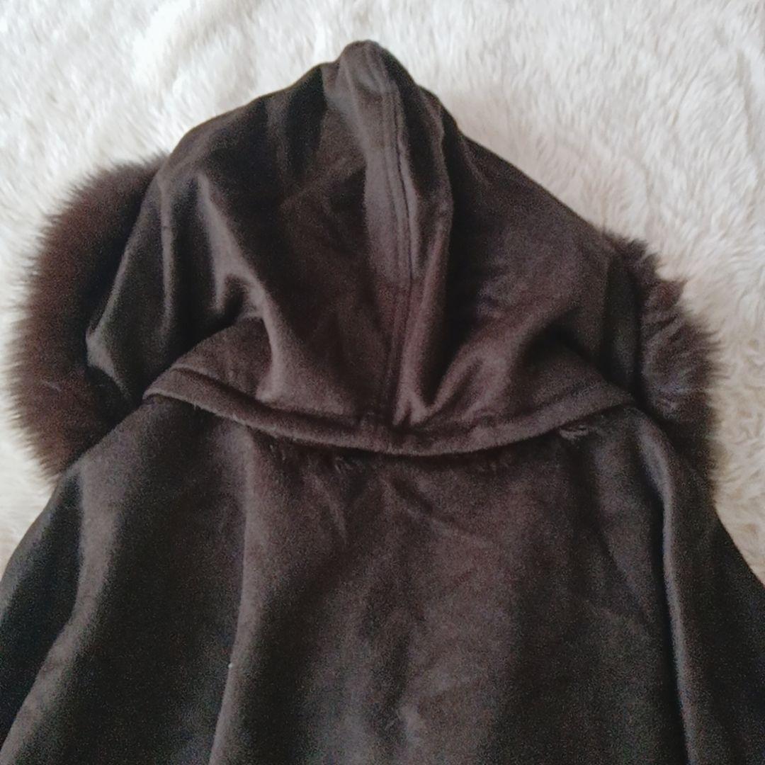 5641 ツカキ　ピュアカシミヤ100%　ダークブラウン ファー付きポンチョ