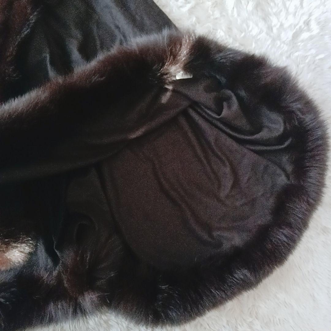 5641 ツカキ　ピュアカシミヤ100%　ダークブラウン ファー付きポンチョ