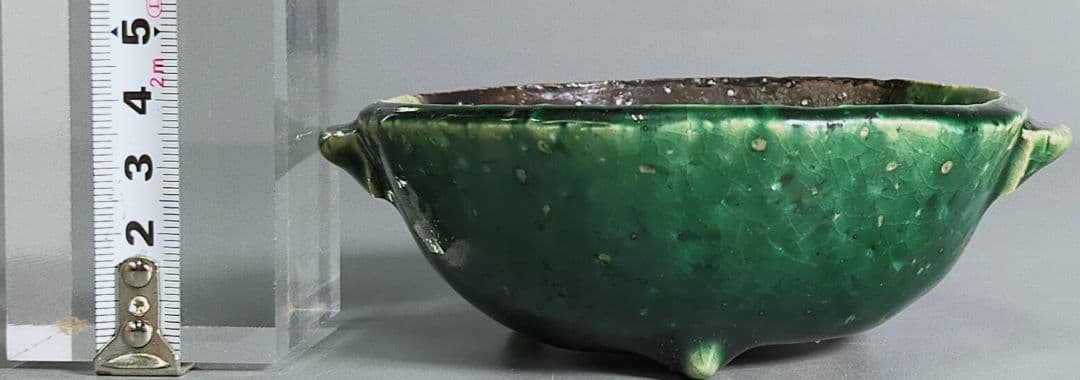 55-1/潯陽作/緑釉鍋形小鉢5客/緑釉花形小皿5客