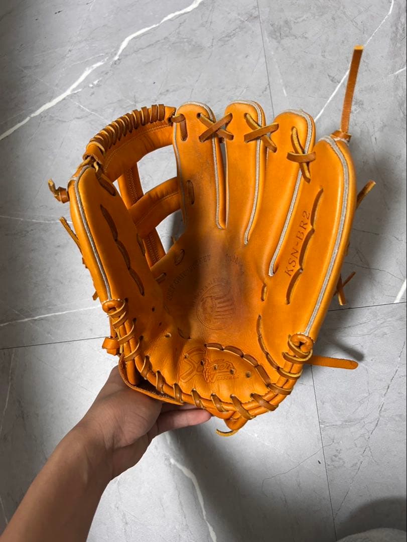 オレンジ 軟式グローブ レザー製 5本指