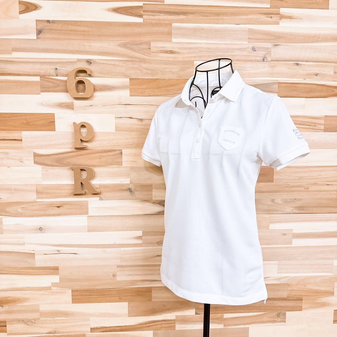 【23区】エンブレム ロゴ パッチ ゴルフ 半袖ポロシャツ ストレッチ 白×銀