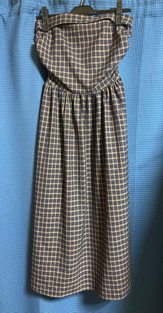 さ*ち様 overE オーバーイー　肩紐外せるチェックフレアワンピース　ネイビー