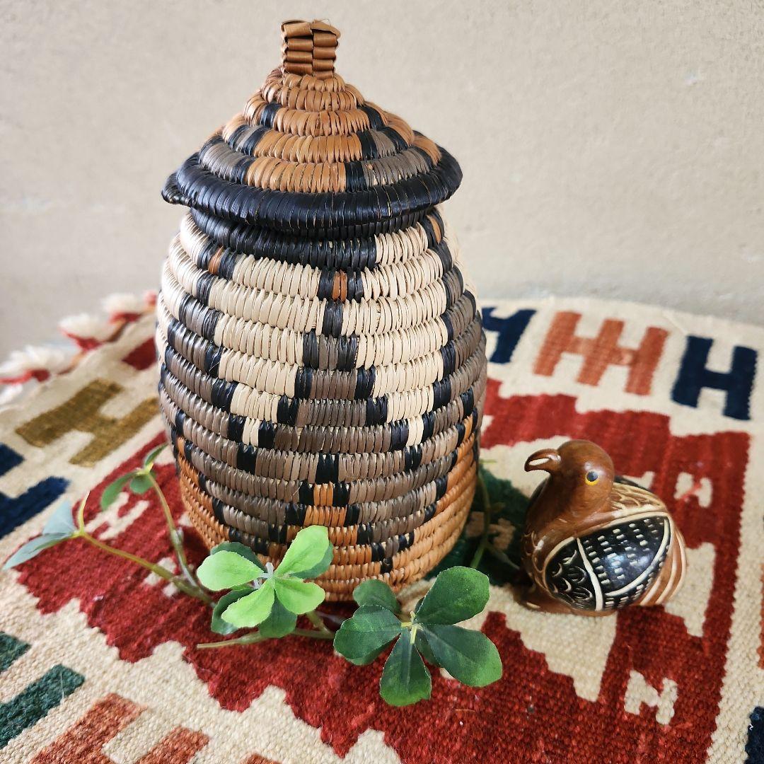 アフリカ　バスケット　2個セット　ズールーバスケット　茶　プリミティブ