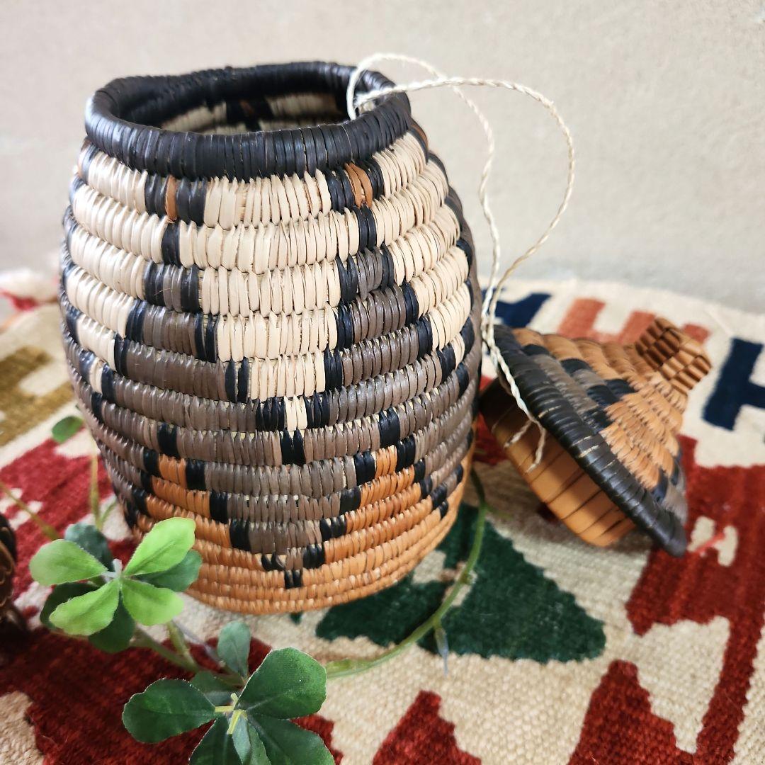 アフリカ　バスケット　2個セット　ズールーバスケット　茶　プリミティブ