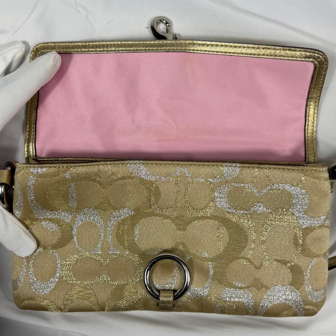 【美品】COACH アクセサリーポーチ ハンドバッグ　フック ゴールド