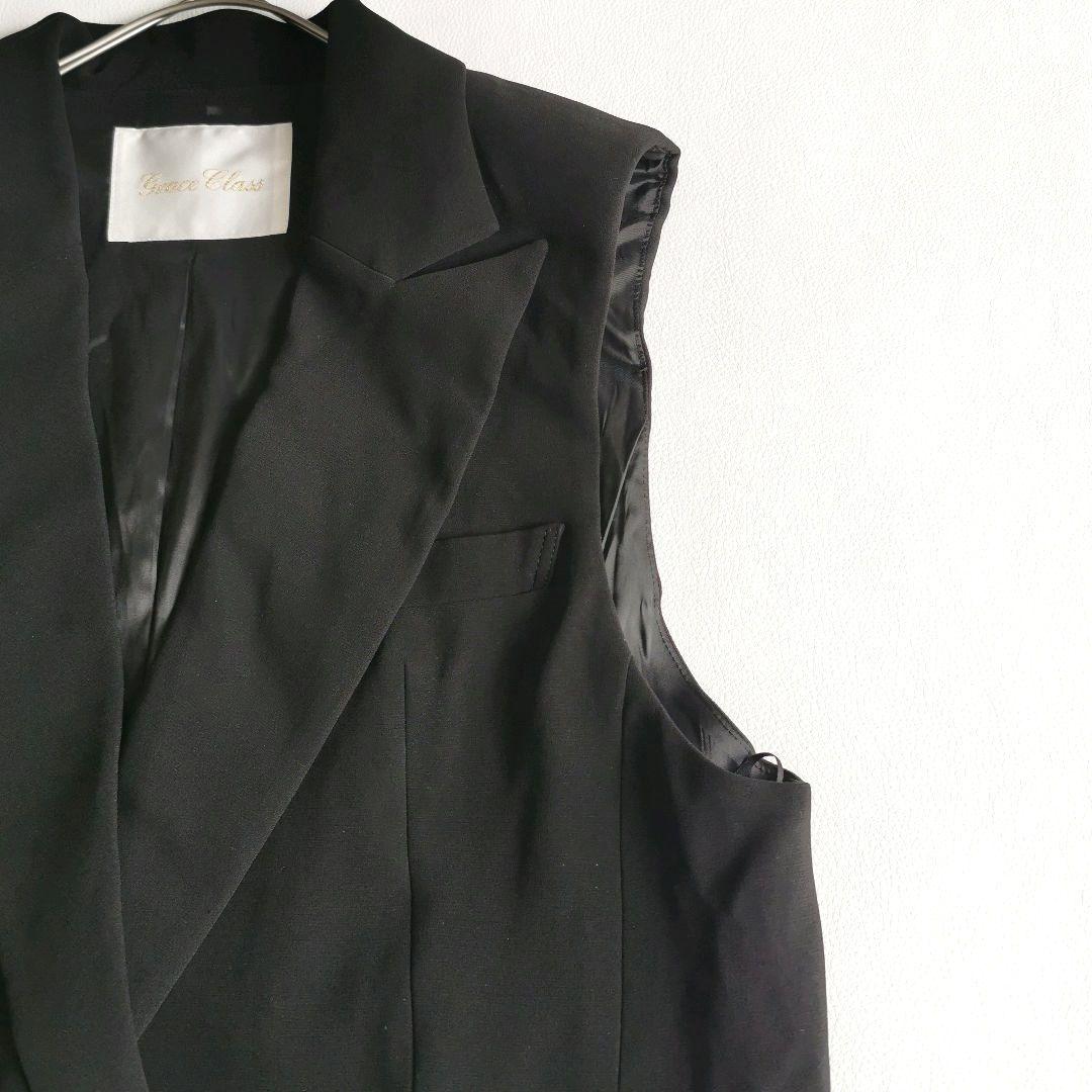 25SS タグ付✨グレースクラス トリアセテーラードジレ ベスト 黒 38