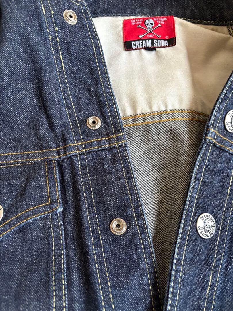 廃盤CREAM SODA ピンクドラゴン　サイズMデニムジャケットカバーオール