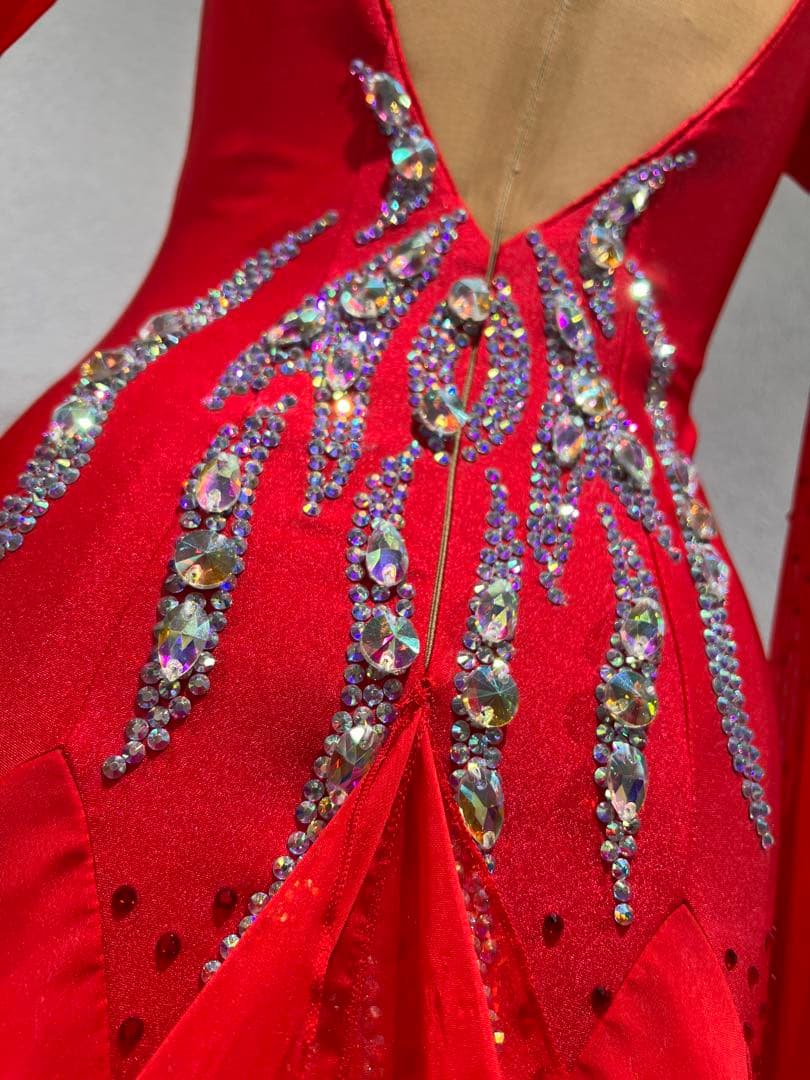 【超美品】社交ダンスドレス Red 赤 小さめM