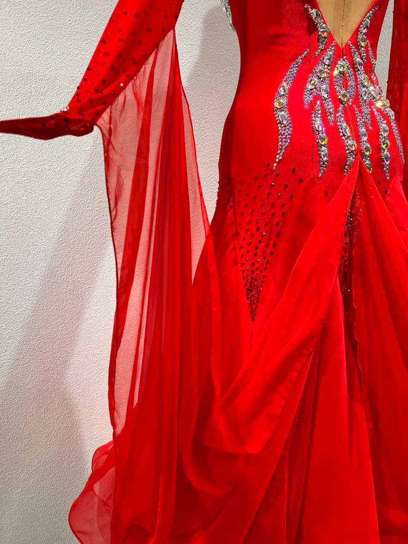 【超美品】社交ダンスドレス Red 赤 小さめM