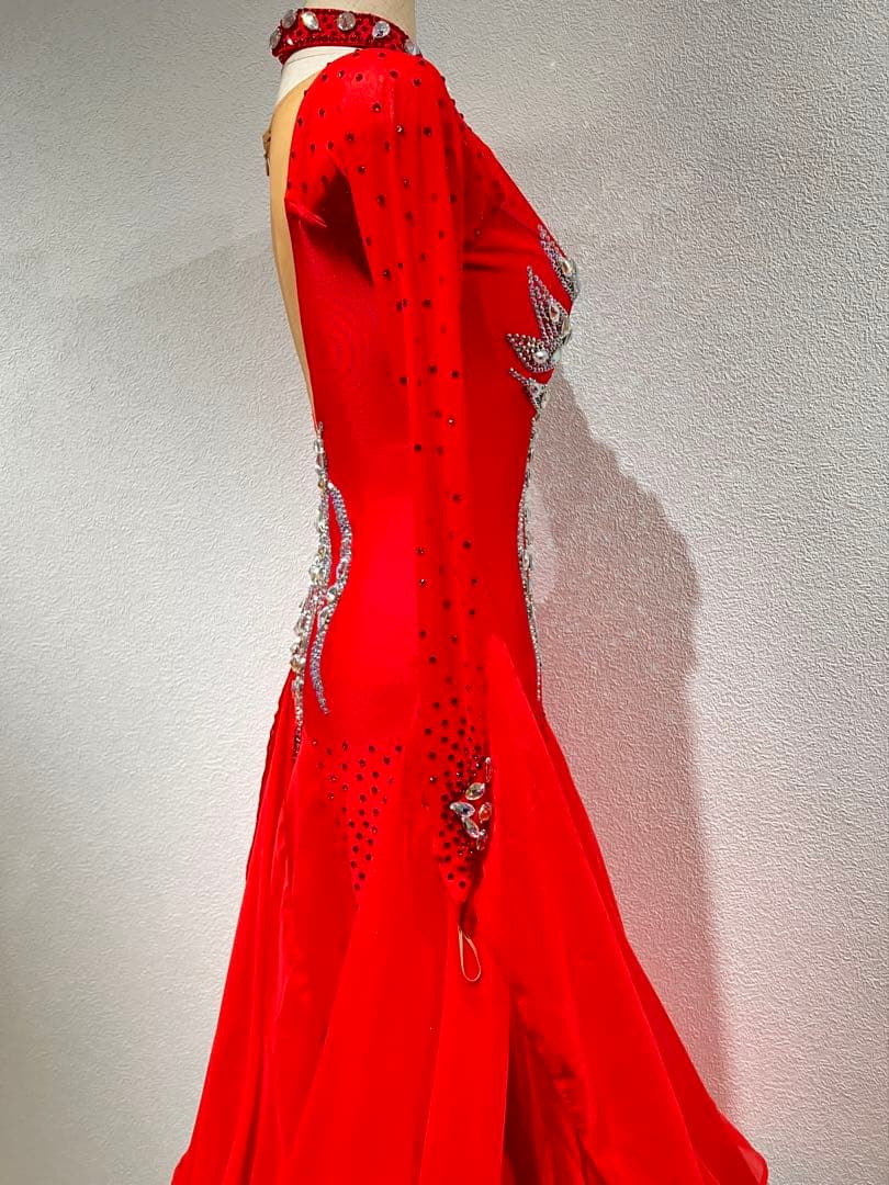 【超美品】社交ダンスドレス Red 赤 小さめM