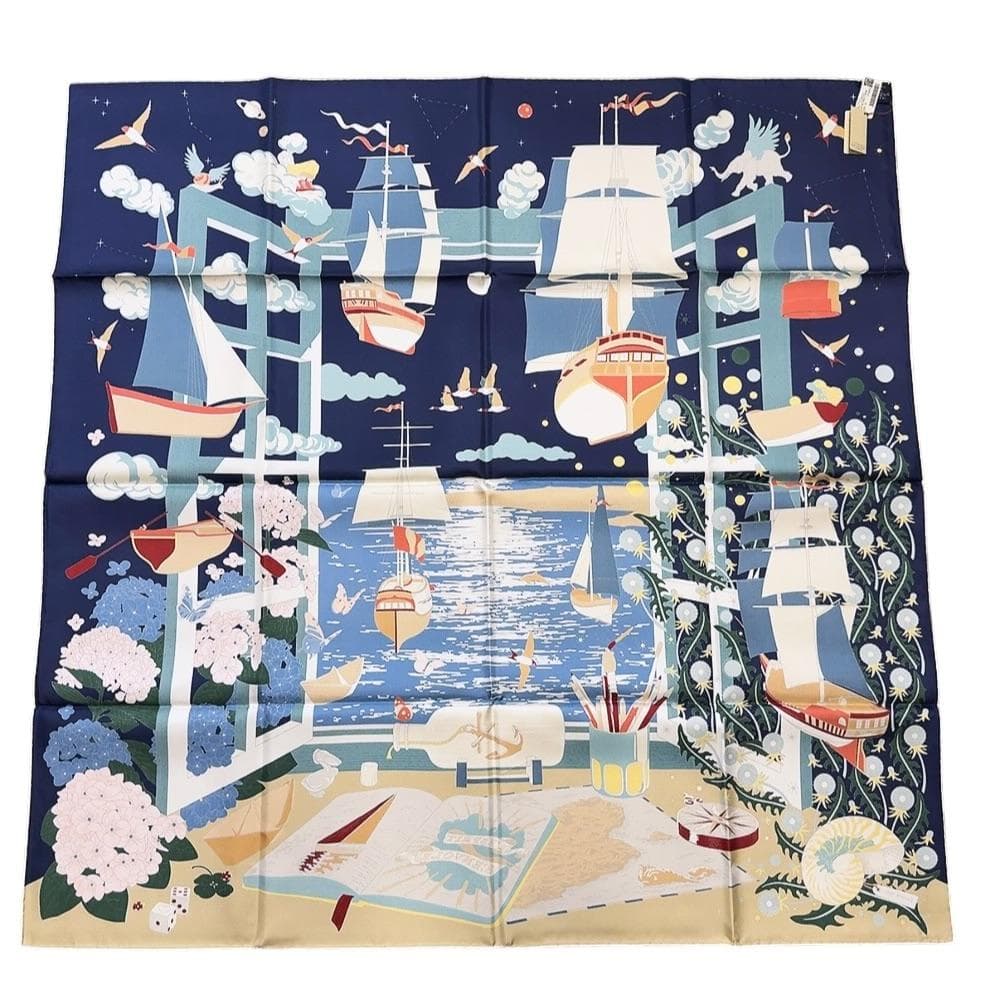 ◇エルメス◇エスプリの旅立ち/スカーフ/カレ 90/シルク/タグ付/希少品/レア