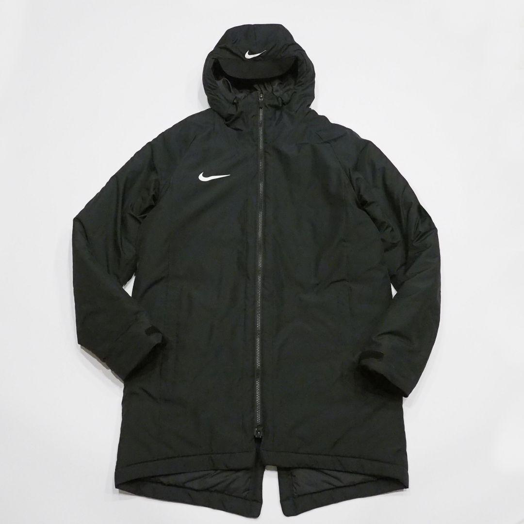 【良品】NIKE ベンチコート フード付き ワンポイントロゴ ブラック Мサイズ