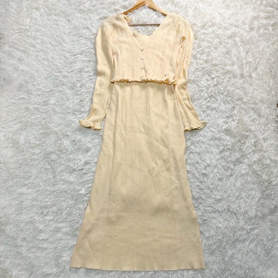 FRAY I.D　クリーム色 リブ編み ニットワンピース 長袖　セットアップ　F