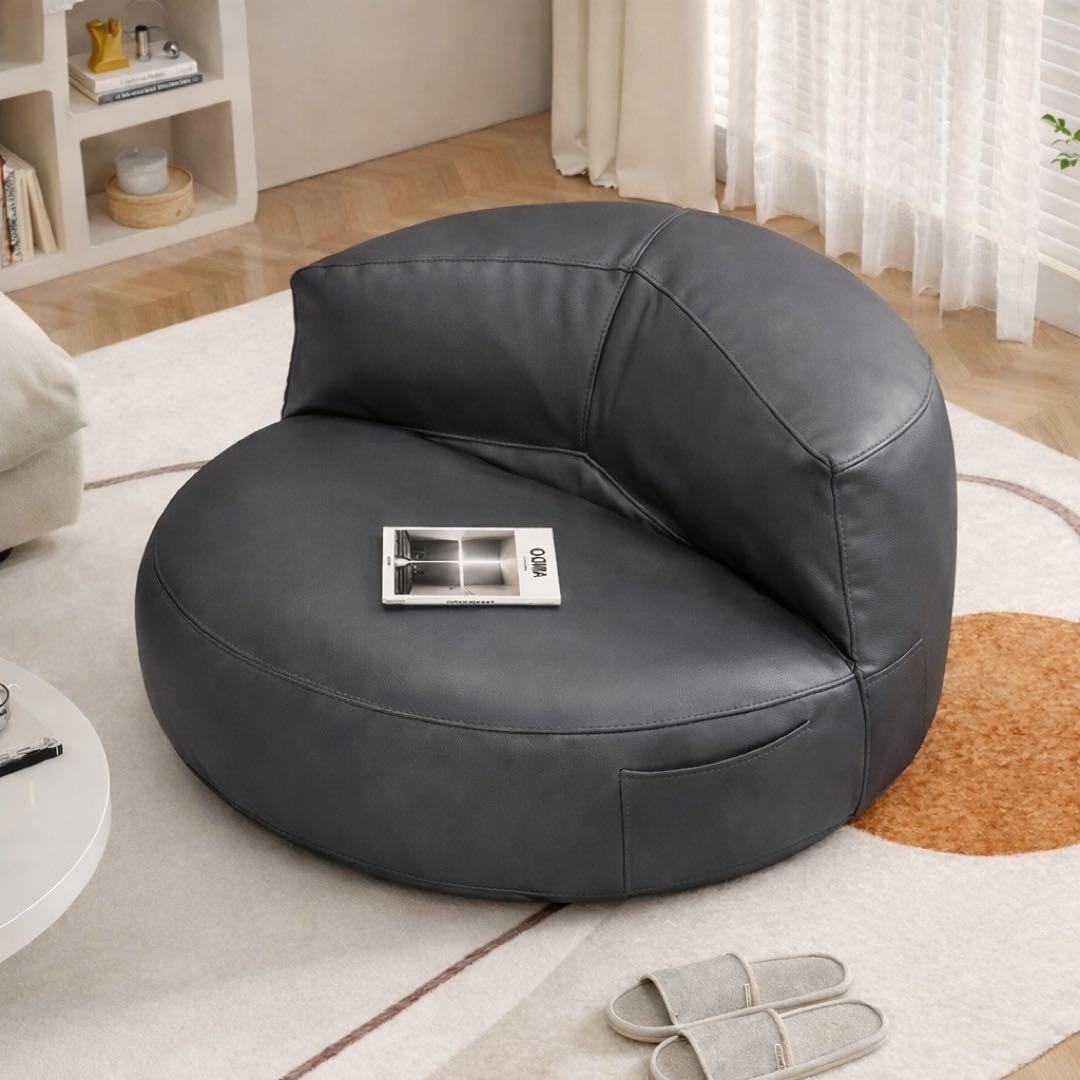 チャコールグレー ビーズクッションソファ ラウンド型・韓国インテリア