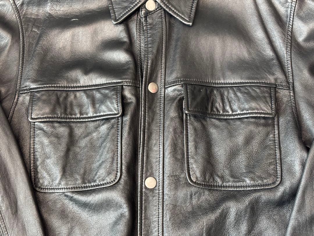 ヴィンテージ レザー シャツ ジャケット ブラック M〜L相当