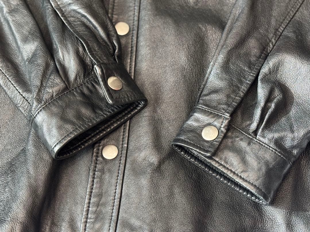 ヴィンテージ レザー シャツ ジャケット ブラック M〜L相当