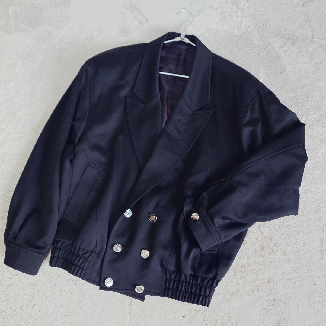 BLACK PIA ウール　短丈　ダブルライダース　刺繍　ライカ　Lサイズ 黒