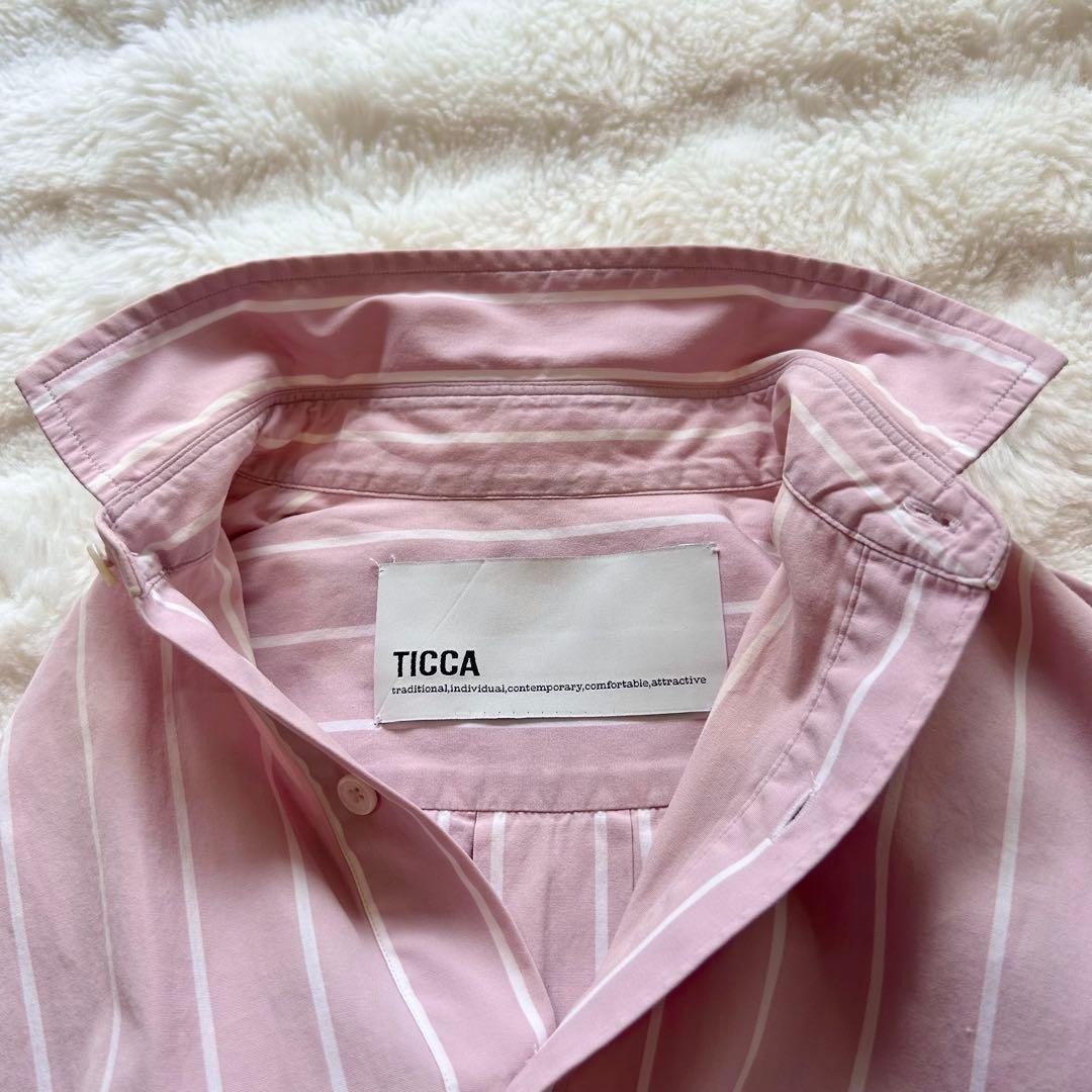 TICCA スクエア ビッグシャツワンピース ストライプ ピンク コットン100