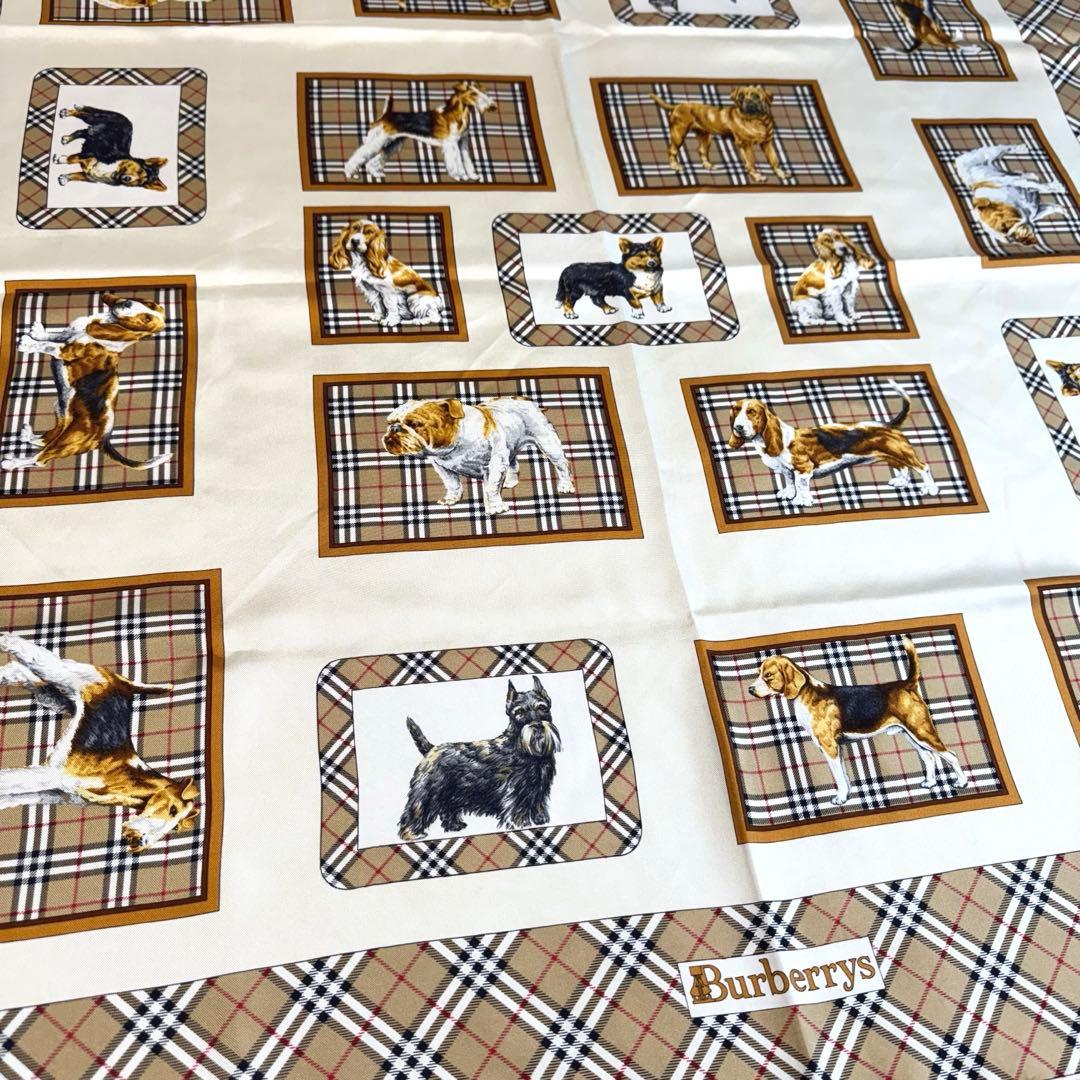 BURBERRYS バーバリー 大判 シルク スカーフ ノバチェック 犬 ドッグ
