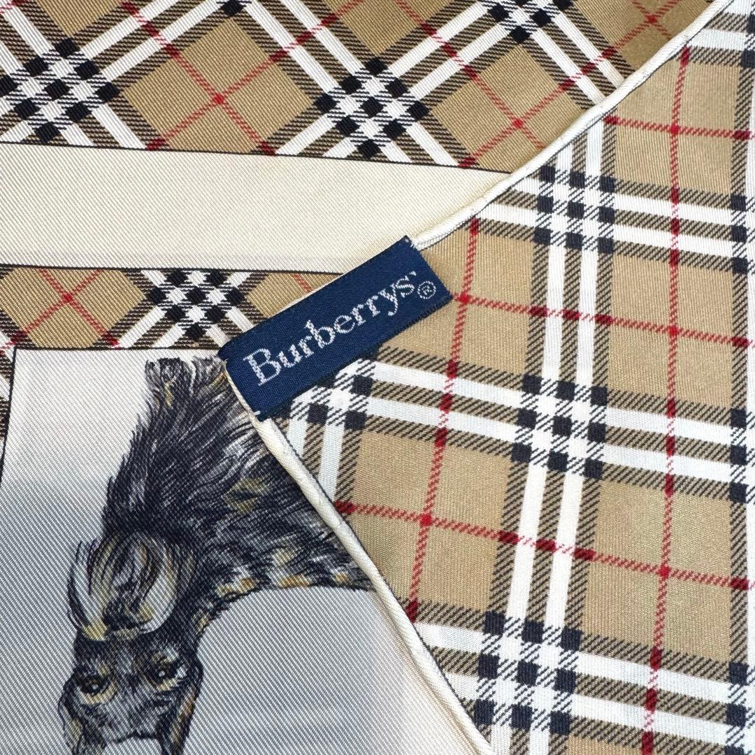 BURBERRYS バーバリー 大判 シルク スカーフ ノバチェック 犬 ドッグ