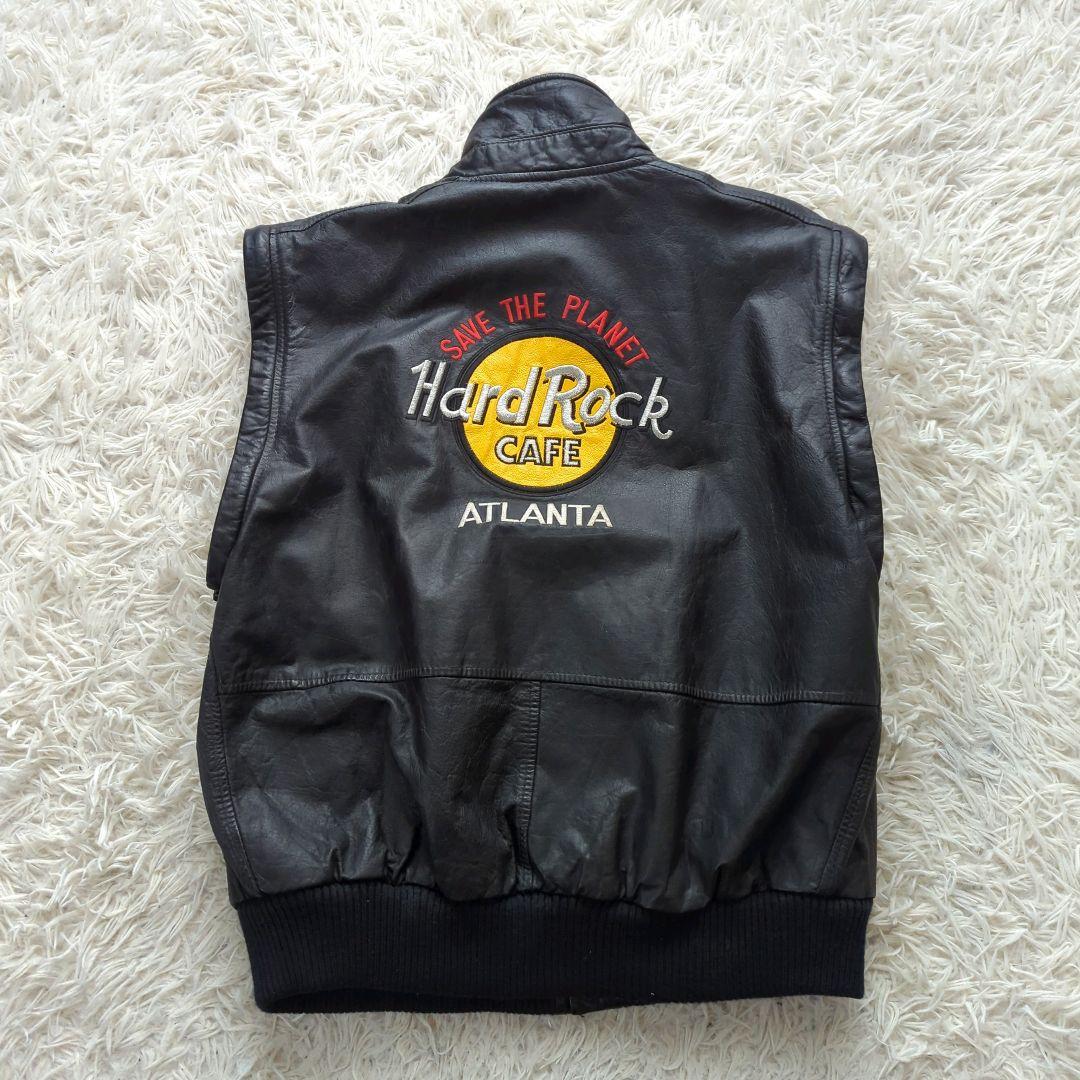 美品 ハードロックカフェ レザージャケット 2way 本革 刺繍ロゴ 黒 S