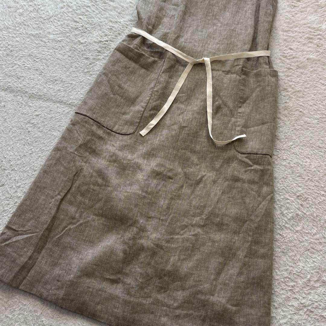 フミカウチダ　リネンヘリンボーンエプロンドレス ワンピース