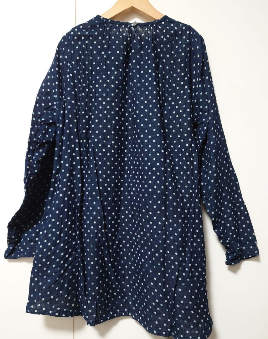 【45r】二重織/インディゴ/水玉/長袖ブラウス/日本製/size3