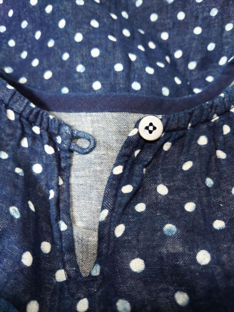 【45r】二重織/インディゴ/水玉/長袖ブラウス/日本製/size3
