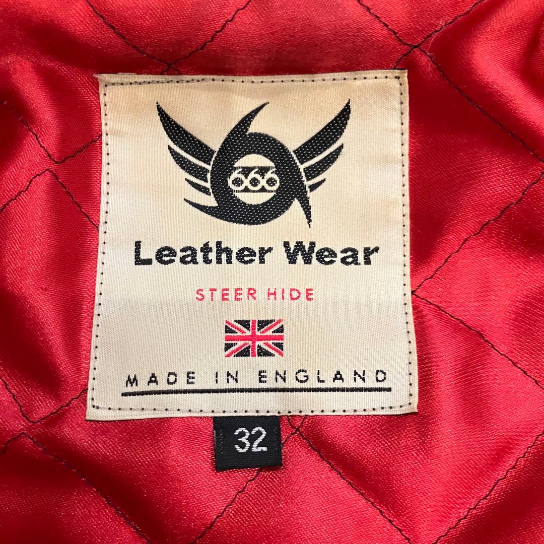 美品 希少32 英国製 666 Leather Wear ダブルライダース 黒