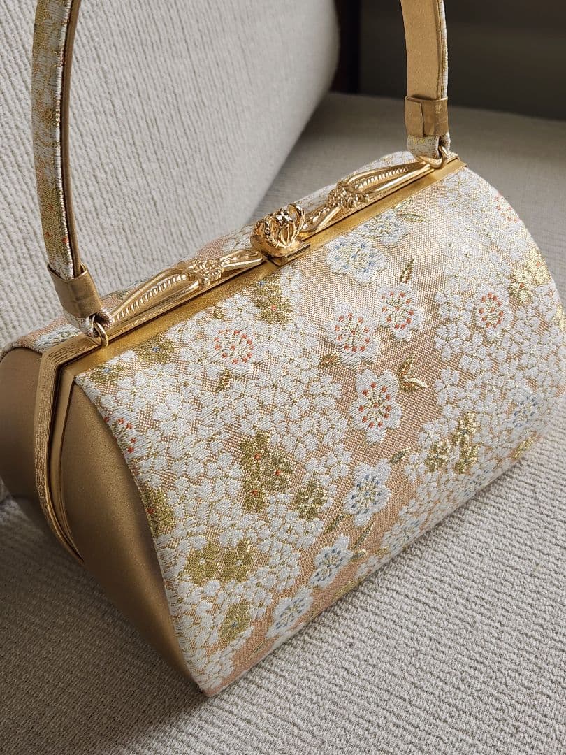 【美品＊】桜の和装バッグ　白　金