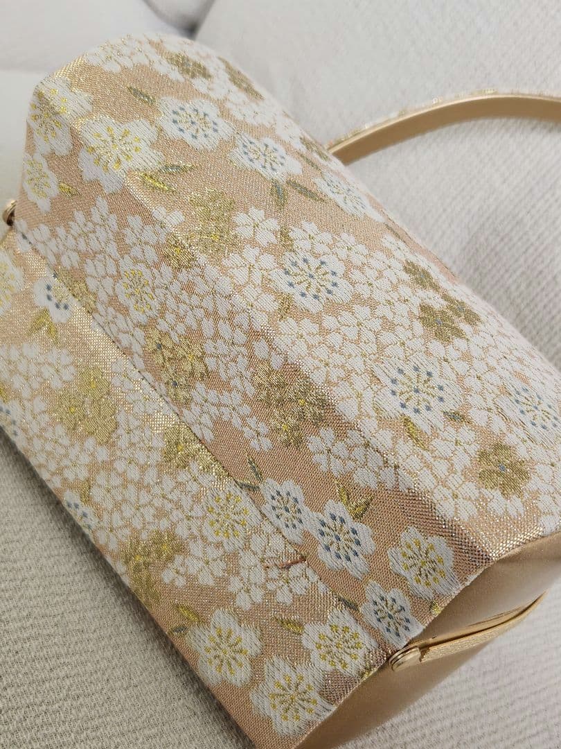【美品＊】桜の和装バッグ　白　金