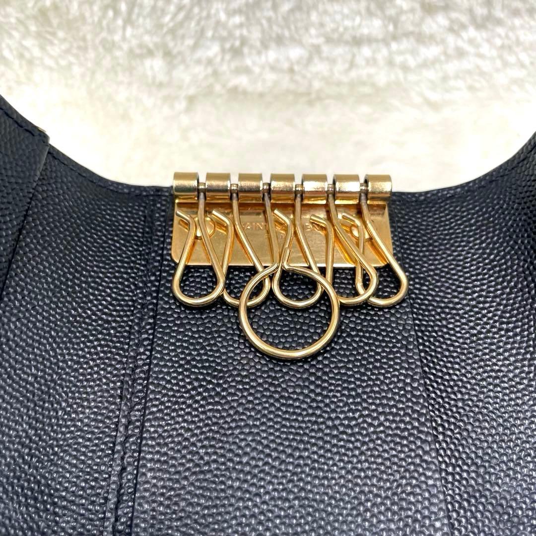 美品 サンローラン 6連 キーケース カサンドラ キャビアスキン 黒 付属品有