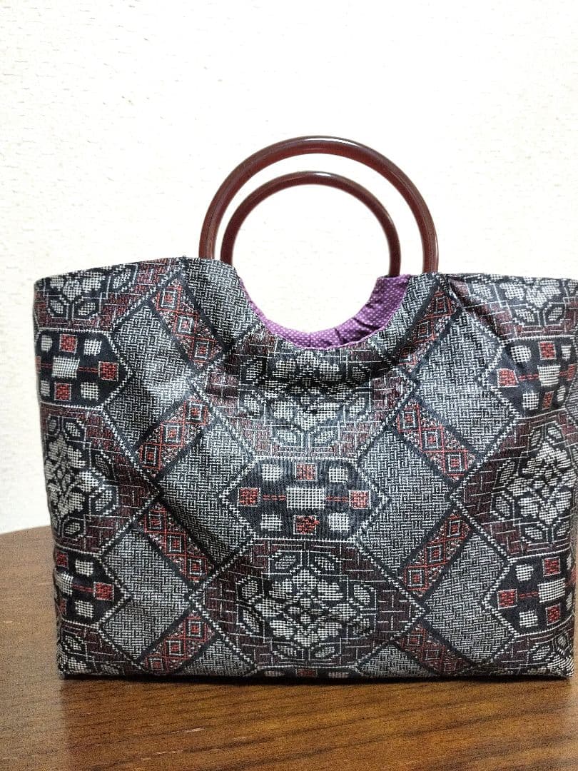 1907　着物リメイク☆紬Aラインワンピース+ガウチョ＆リングバック、ストール