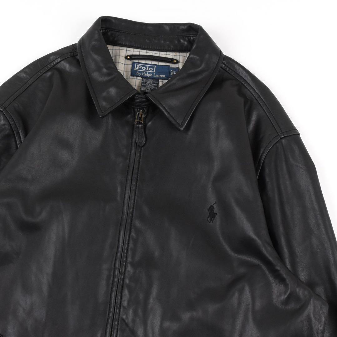 90s Ralph Lauren Leather Jacket BLACK L！