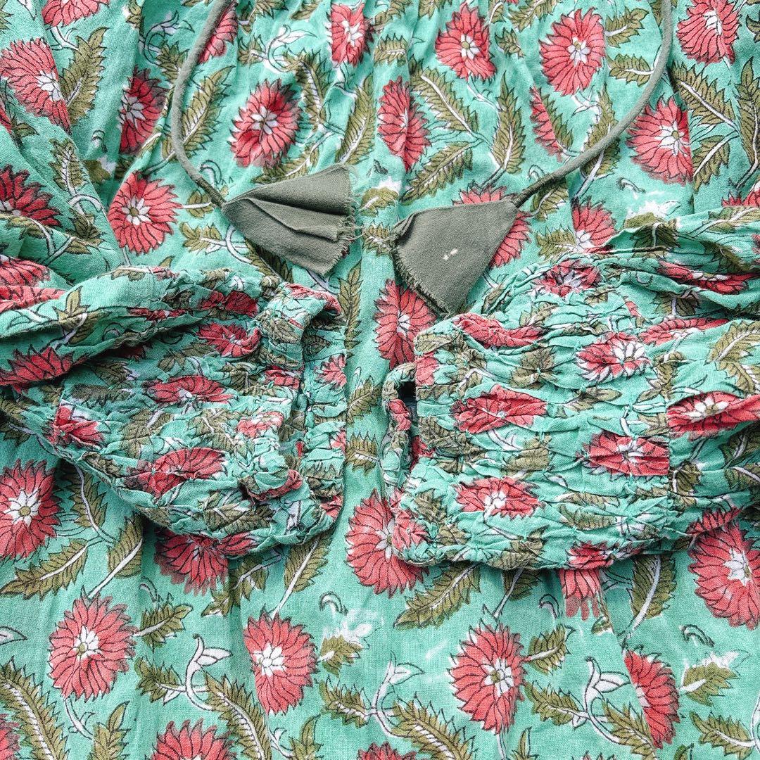 【美品✨】Kiiraキーラ　ロングシャツワンピース　コットン　インド綿　花柄　F