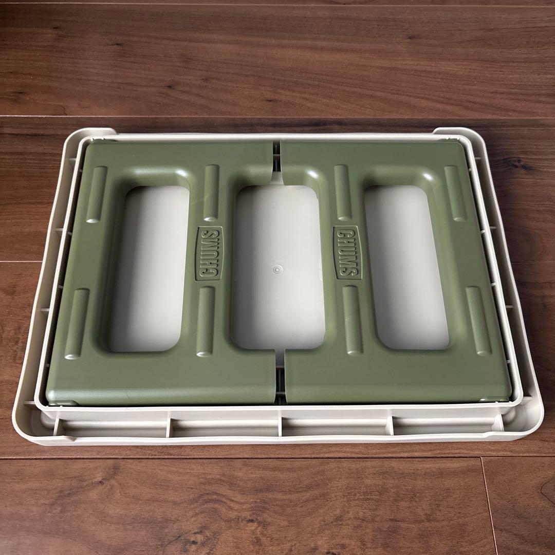 チャムス　キャンパーホールディングコンテナ＋テーブルセット　カーキS ※中古