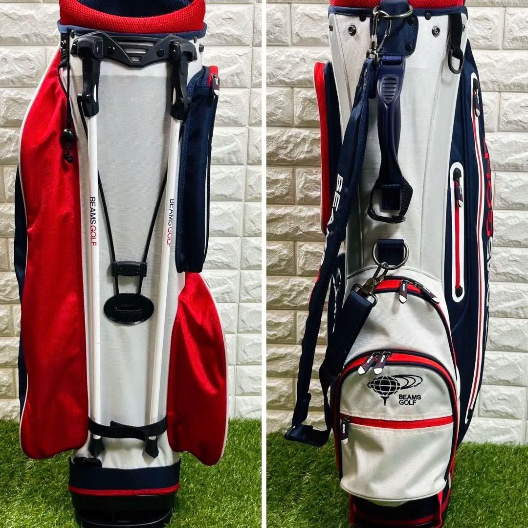 BEAMS GOLF スタンドキャディバッグ 白×赤×青