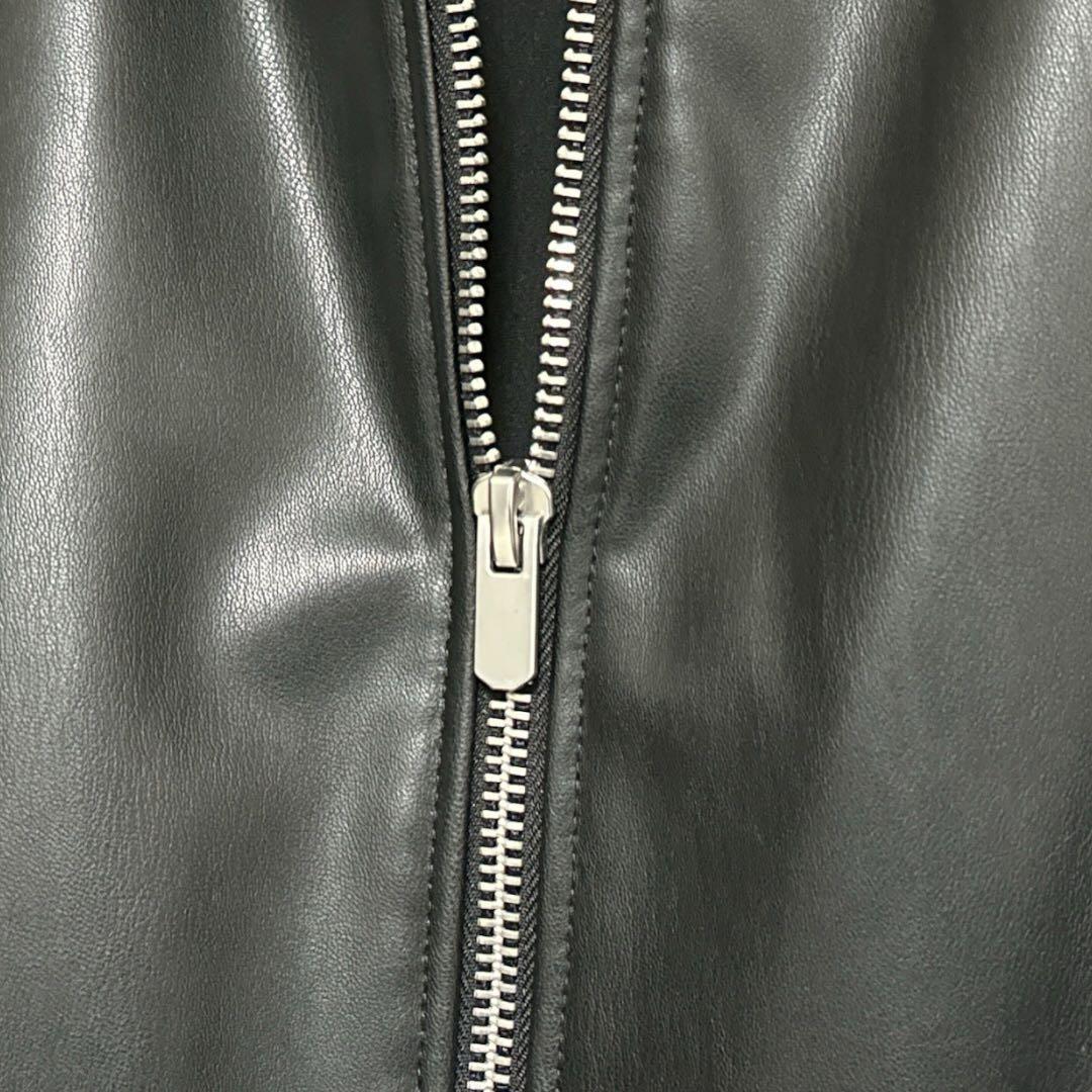 【特割】ZARA黒フェイクレザーボンバージャケットメンズXXL☆定価9900円