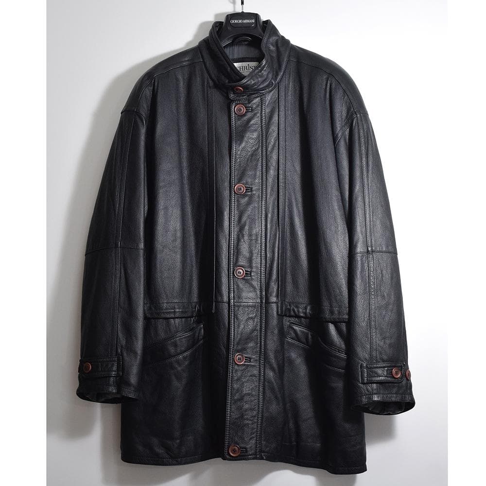 ドイツ老舗 CHRIST 鹿革 ディアスキン レザーフィールドコート 黒 52