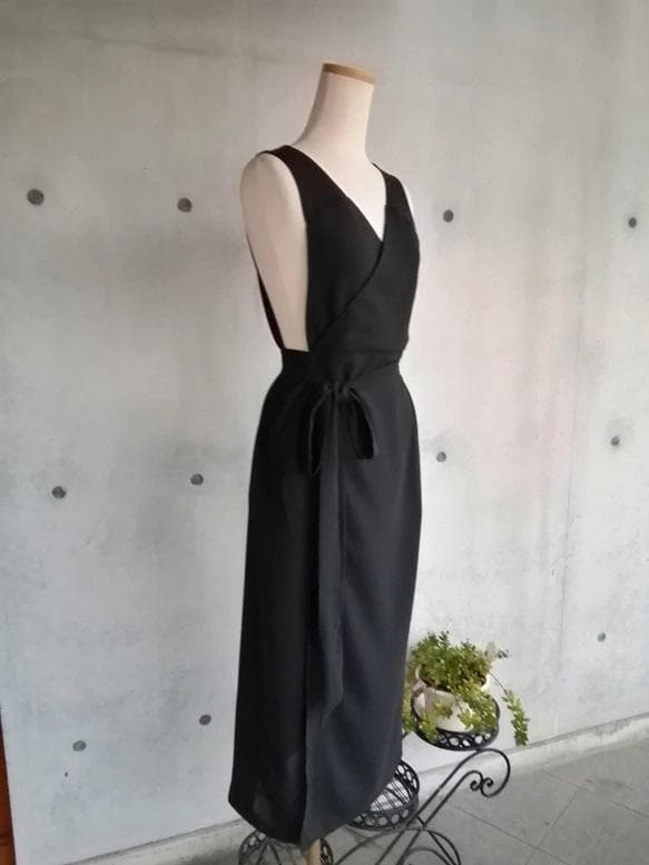 【日本製】S~3L ツイルストレッチ 黒 茶道お稽古用エプロン127100-28