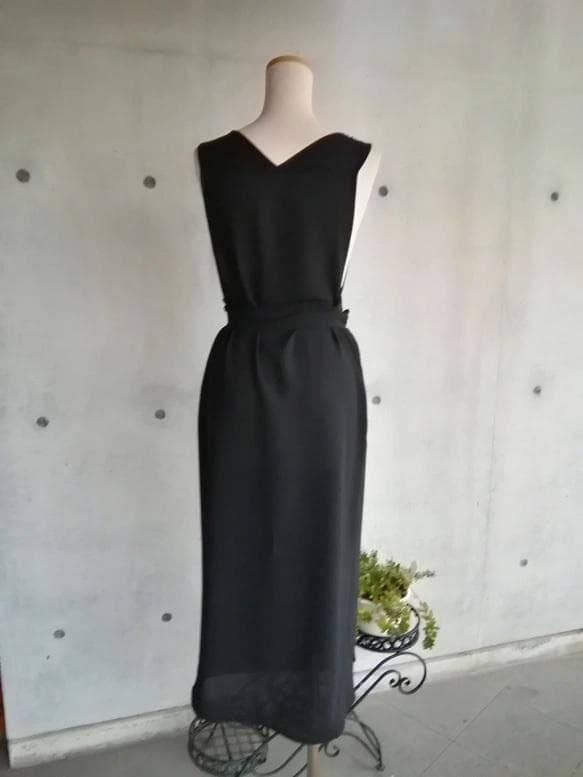 【日本製】S~3L ツイルストレッチ 黒 茶道お稽古用エプロン127100-28