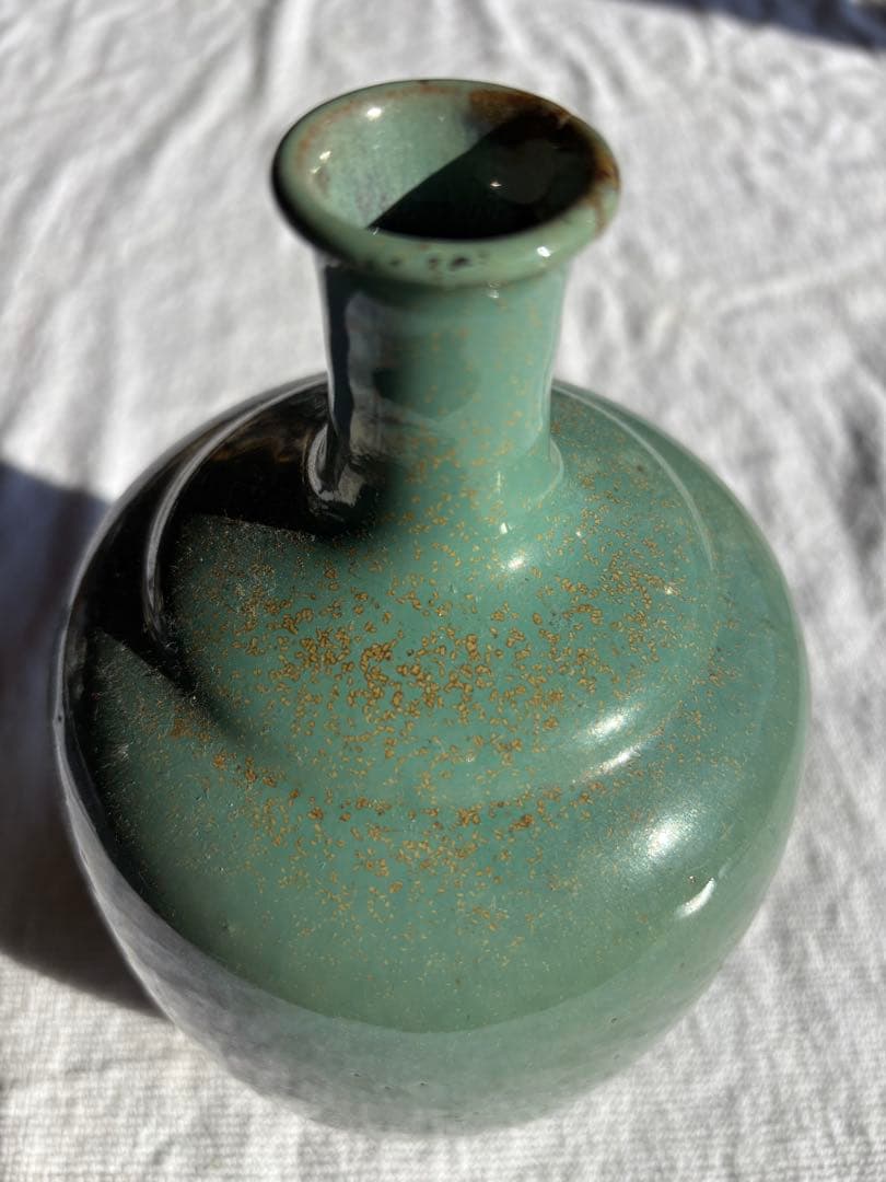 相馬焼　緑釉　徳利　 花瓶　アンティーク小物